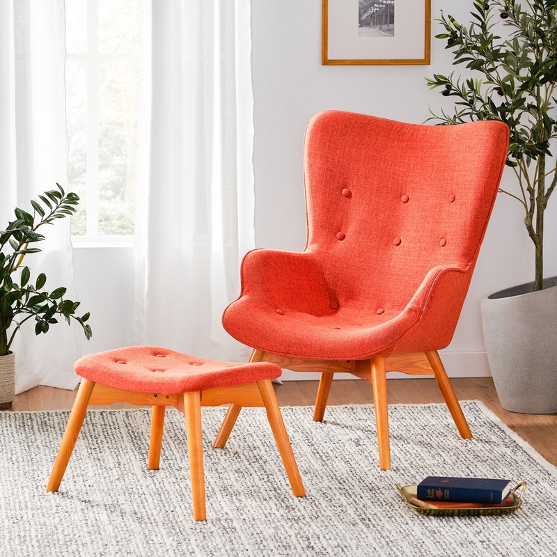Dayon 68.58Cm Wide Tufted Polyester Lounge Chair and Ottoman George Oliver Fabric: Orange  Polyester Blend