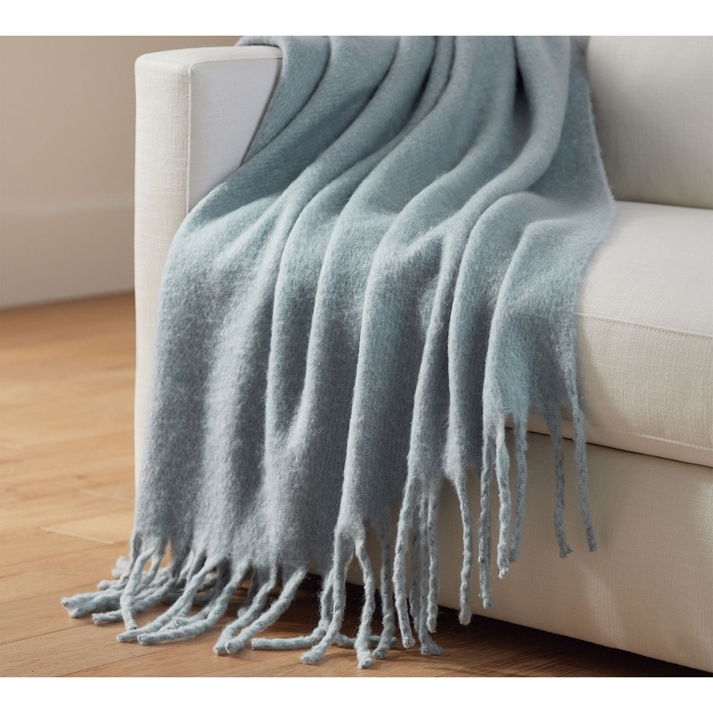 Hayes Faux Mohair Throw Blanket-Chambray