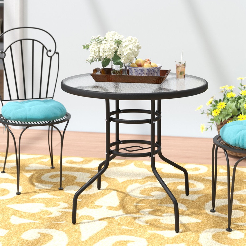 32” Patio Round Table Tempered Glass Steel Frame Outdoor Pool Yard Garden Winston Porter