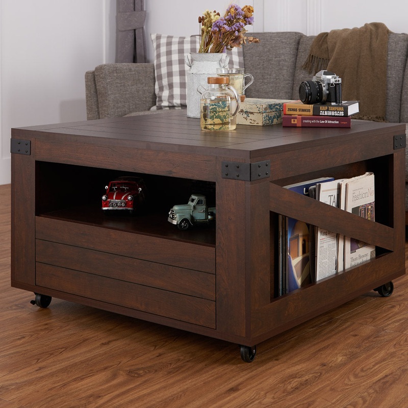 Kenzie Wheel Coffee Table with Storage Steelside Color: Vintage Walnut