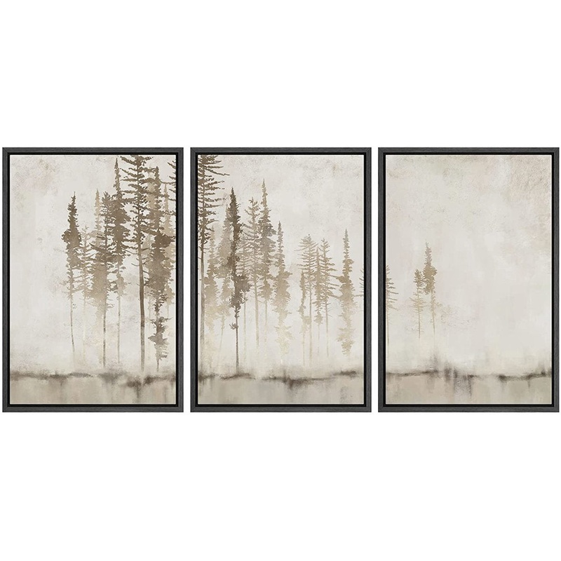 Pastel Abstract Tree Subtle Neutral Modern Rustic Home Decor – Framed Canvas Print Wall Art Work SIGNLEADER Size: 36″ H x 72″ W Format: Black Framed