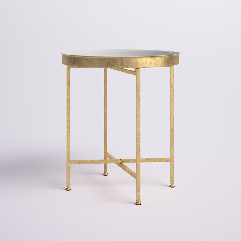 Ekta Tray Top Cross Legs End Table Willa Arlo Interiors Table Base Color: Gold, Table Top Color: White