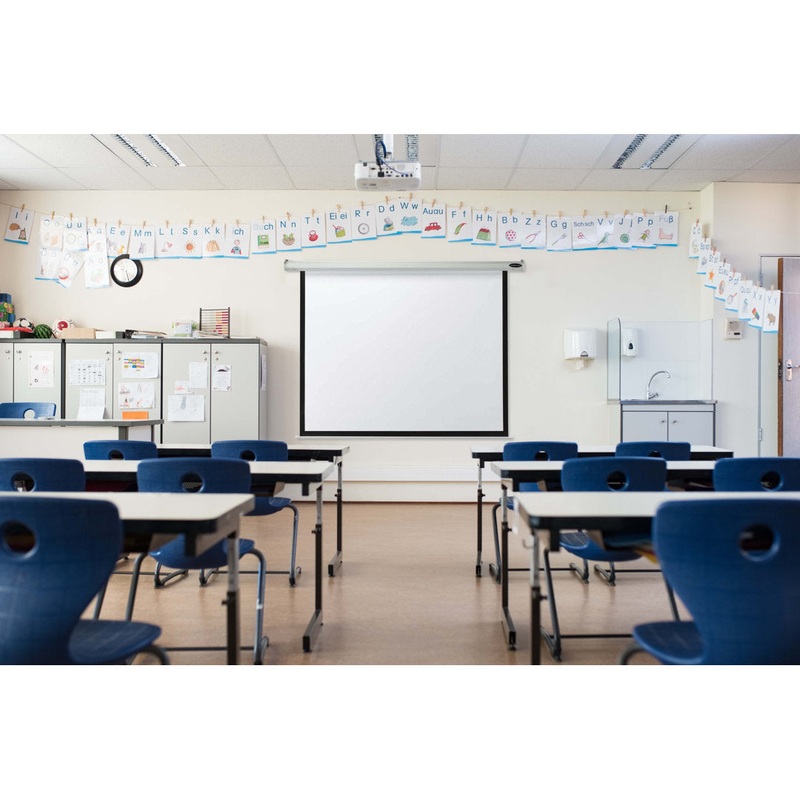 Matte White Manual Ceiling Mounted Projection Screen AARCO Viewing Area: 84″ H x 84″ W