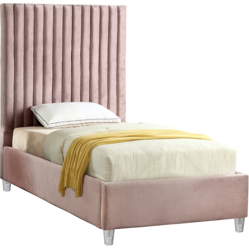 Upholstered Tufted Low Profile Platform Bed Everly Quinn Color: Pink Size: Twin