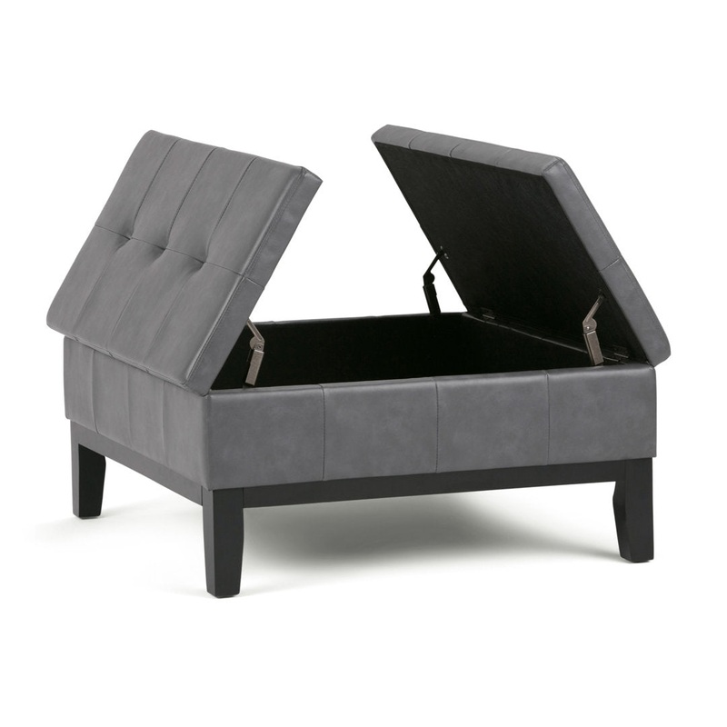Dover Square Coffee Table Storage Ottoman,Assembled Simpli Home Fabric: Stone Gray