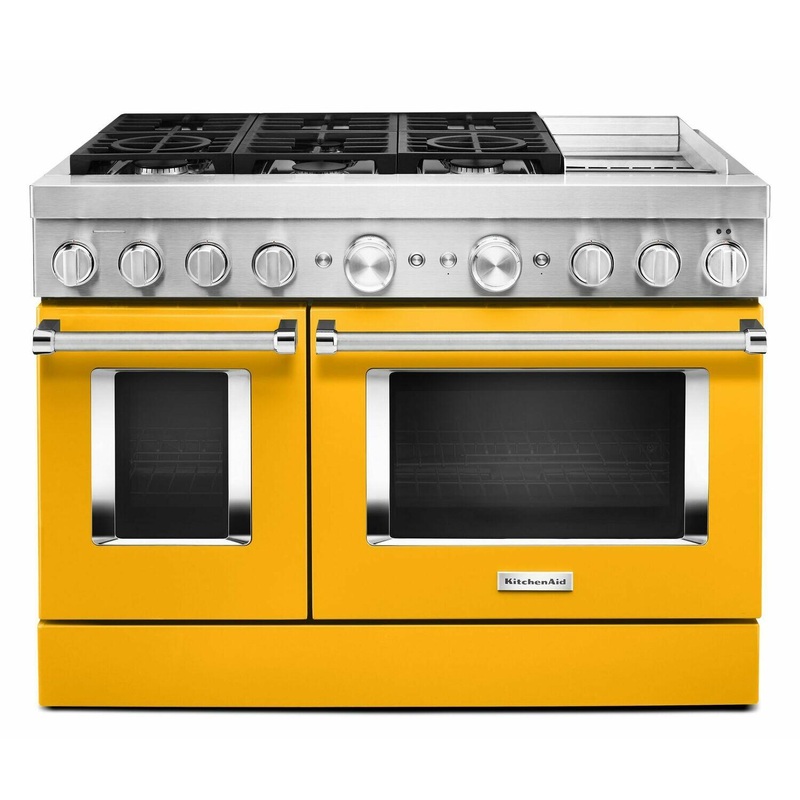 Kitchenaid KFDC558JYP Kitchenaid 48” Smart Commercial-Style Dual Fuel Range With Griddle – Yellow Pepper