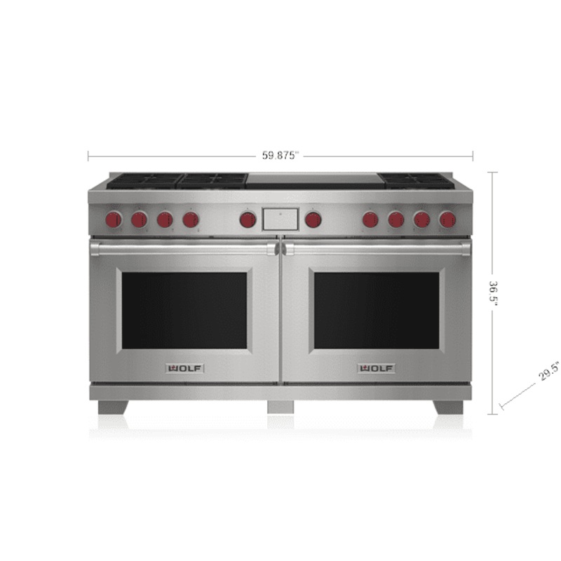 Wolf DF60650DGSP 60″ Dual Fuel Range – 6 Burners And Infrared Dual Griddle