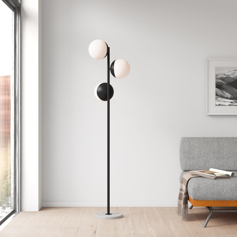 Yearby 65.5″ Tree Floor Lamp Mercury Row Shade Color: Frosted White Base Finish: Black
