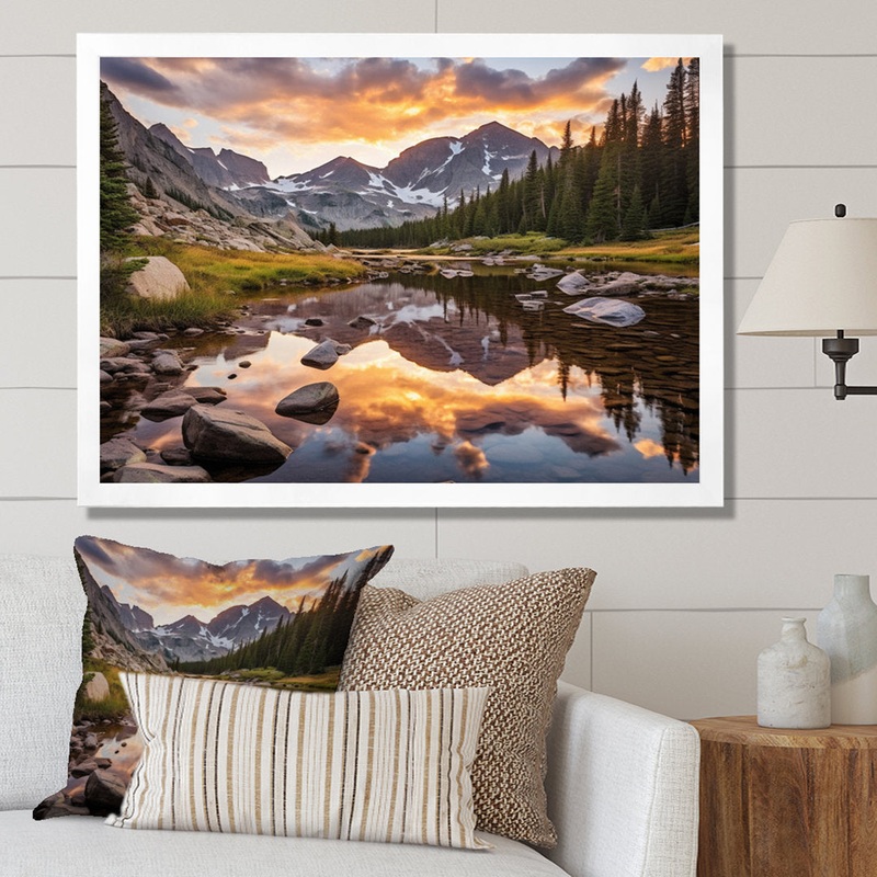 Colorado Mountain Senerity III Framed On Canvas Print Millwood Pines Size: 16″ H x 32″ W x 1″ D Format: White Picture Framed