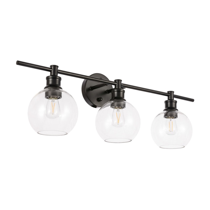 Drinkard 3-Light Dimmable Vanity Light Hashtag Home Shade Color: Clear Finish: Black