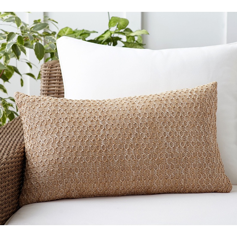 Faux Natural Fiber Honeycomb Outdoor Lumbar Pillow 12×21