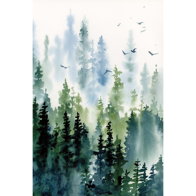 Treeline by Katrina Pete – Wrapped Canvas Painting Print Kelly Clarkson Home Frame Color: Maple Size: 48″ H x 32″ W   Format: Framed Print with Mat