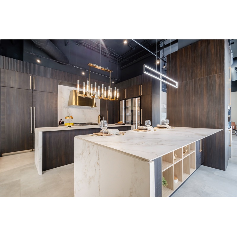 Azzurri Casa Transitional Kitchen with Double Waterfall Island, Dekton Countertops & Monogram Appliances