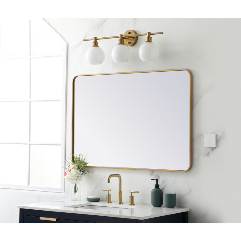 Sabine Metal Rounded Rectangle Wall Mirror RE/FINE Size: 42″ x 28″ Finish: Brass