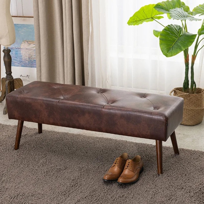 Sveina Faux Leather Bench, 44″ Wide with Metal Legs 17 Stories Color: Dark Brown