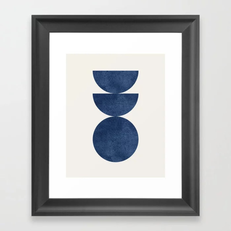 Woodblock navy blue Mid century modern Framed Art Print
