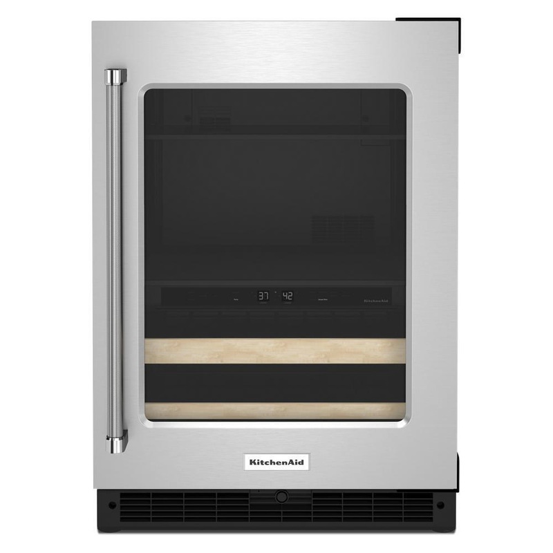 Kitchenaid KUBR214KSB 24″ Beverage Center with Glass Door and Wood-Front Racks