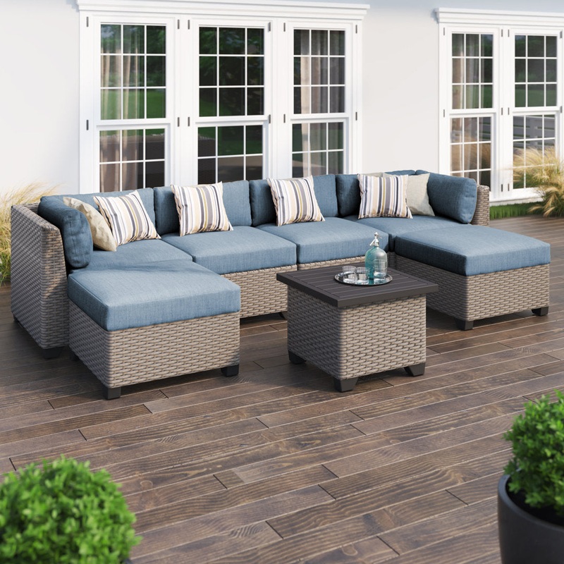 Amjad 7 Piece Outdoor Sectional Seating Group with Cushions Lark Manor Cushion Color: Cast Horizon Sunbrella Plainweave