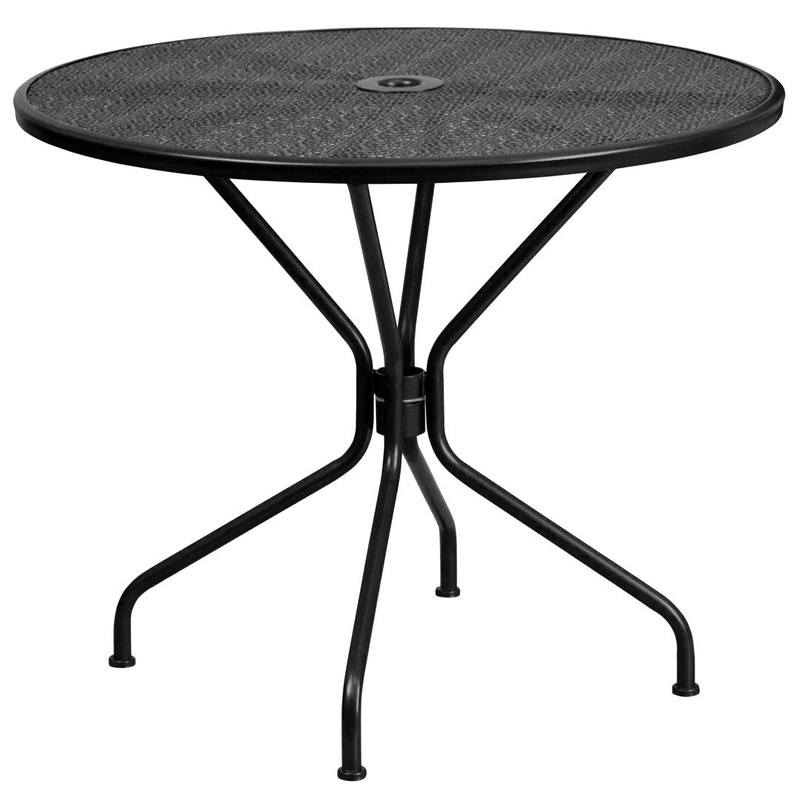Chanea 35.25″ Round Indoor-Outdoor Steel Patio Table-Umbrella Hole-Restaurant Seating Wade Logan