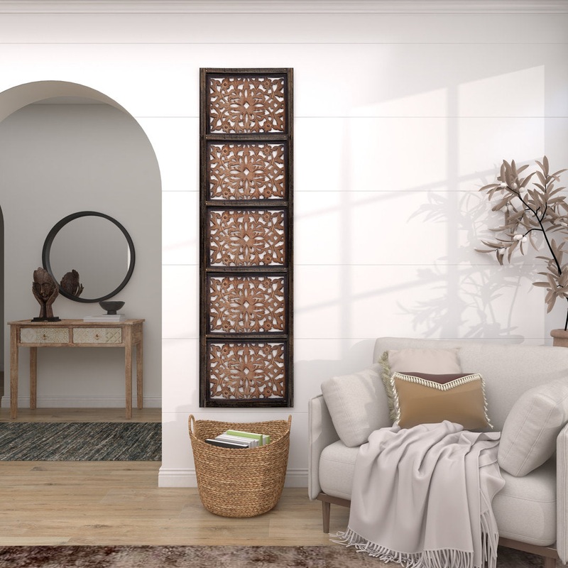 Dereona Wooden Handmade Intricately Carved Floral Home Wall Decor Bungalow Rose