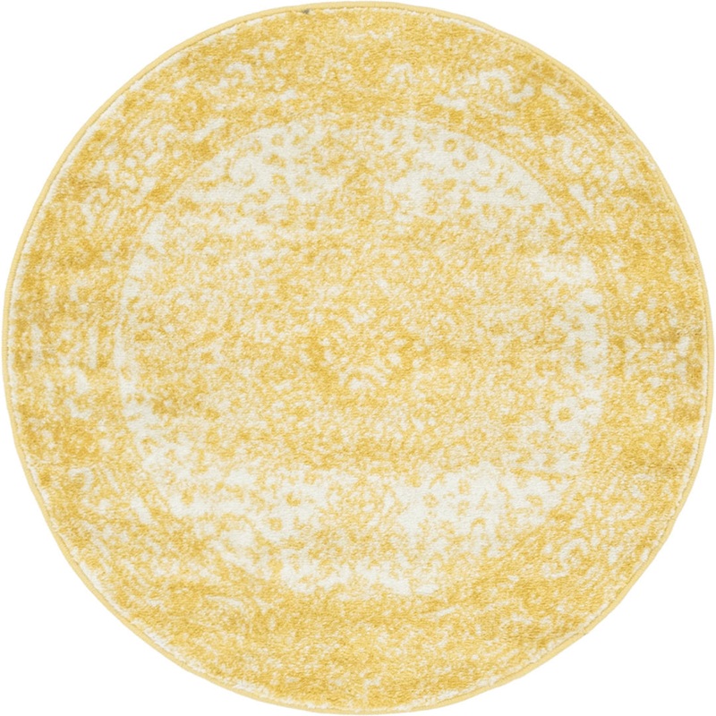 Oriental Yellow Area Rug Charlton Home Rug Size: Round 3′