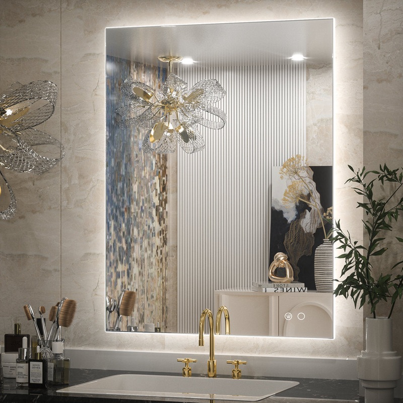 Adorna LED Backlit Frameless Lighted Bathroom Vanity Mirror Wall Mirror Dimmable Anti Fog Orren Ellis Size: 28″ x 36″