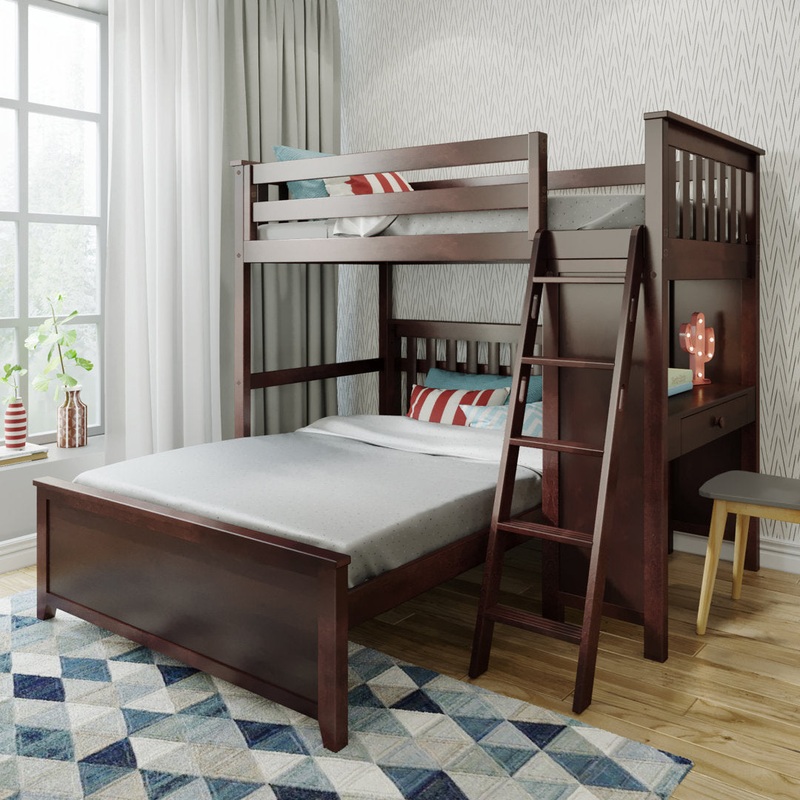 Buhr Twin Over Full Solid Wood L-Shaped Bunk Beds with Built-in-Desk Viv + Rae Bed Frame Color: Espresso
