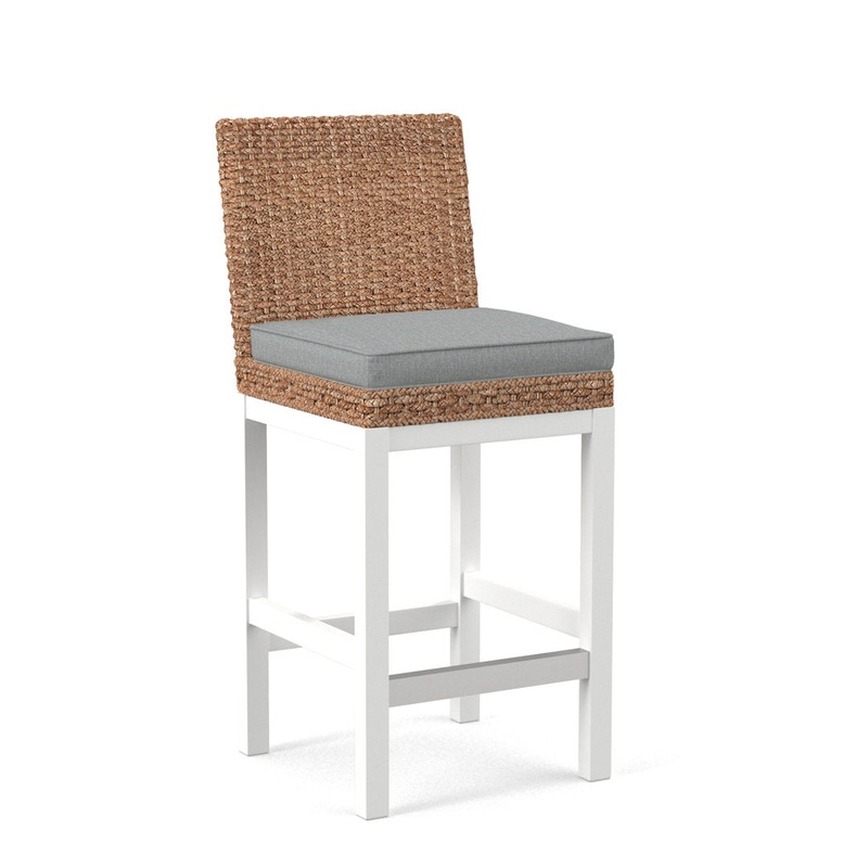 Seagrass Top Counter Stool Braxton Culler Leg Color: Frost White Finish Body Fabric: Blue and Gray and Beige Stripe; 0229-66