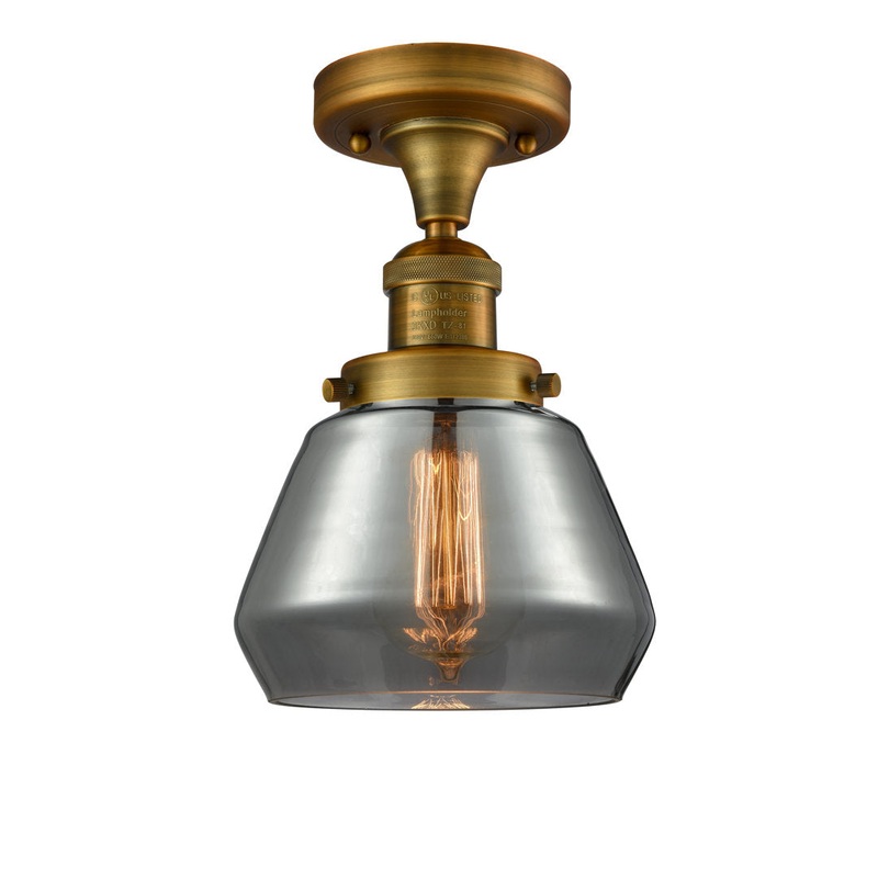 Chill 1 – Light 7″ Simple Bell Semi Flush Mount Wade Logan Shade Color: Smoked Fixture Finish: Brushed Brass