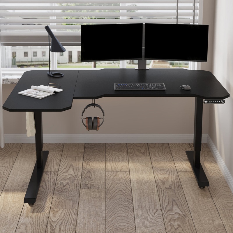 Daycia Height Adjustable L-Shape Standing Desk Inbox Zero Finish: Black