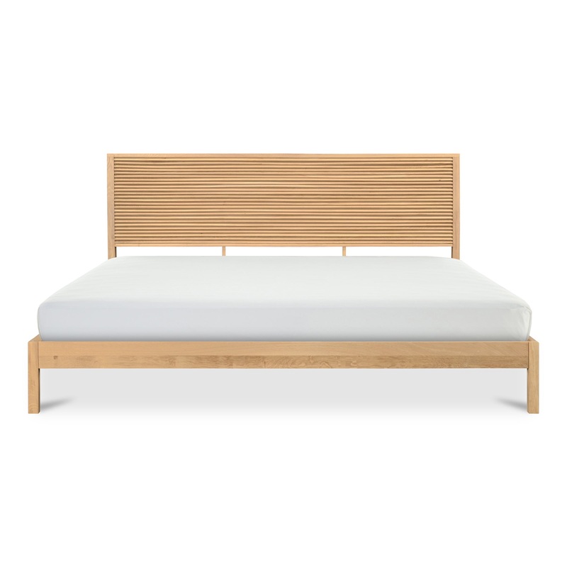 Sunlit Oak Queen Bed with Shutter-Style Headboard