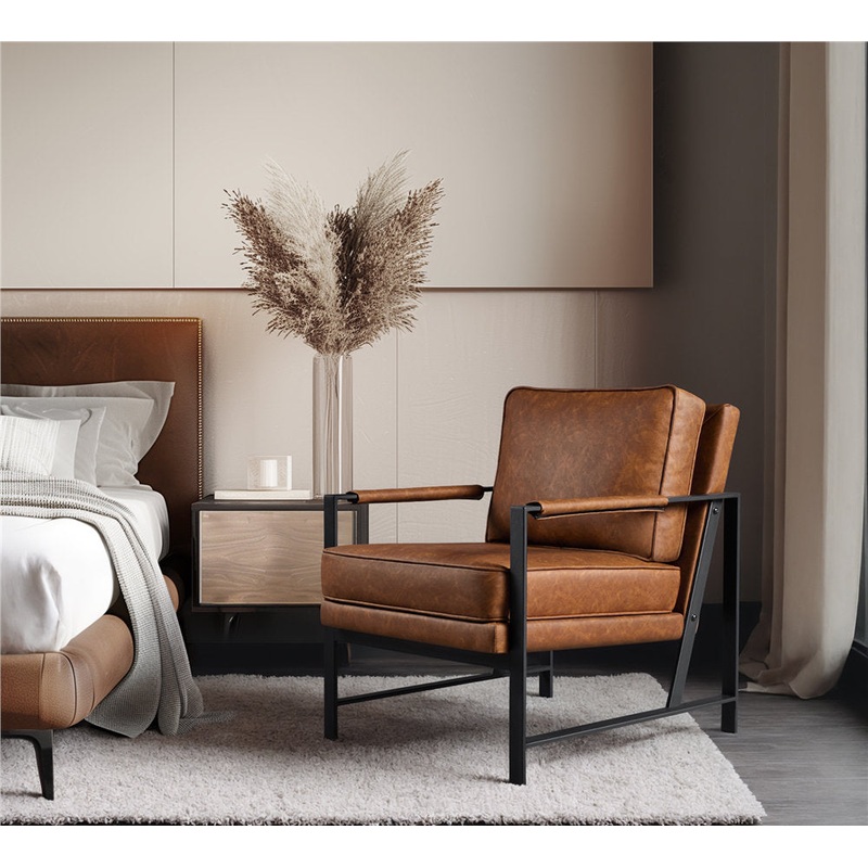 25.5″ W Upholstered Armchair with Removable Seat & Back Cushion Trent Austin Design Fabric: Light Brown Faux Leather