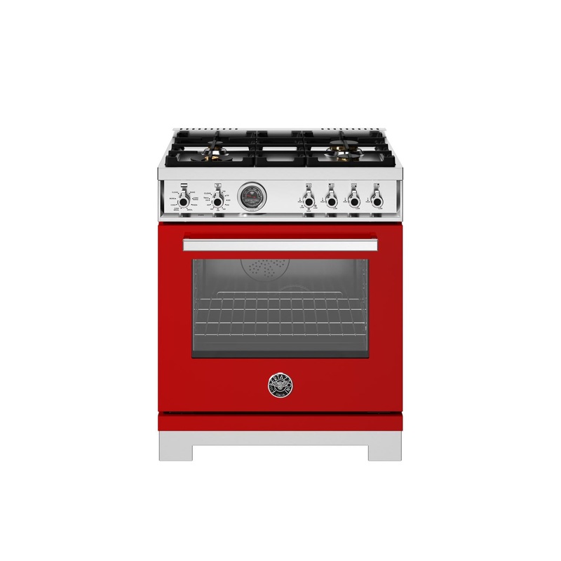 Bertazzoni PRO304BFEPROT 30 Inch Dual Fuel Range, 4 Brass Burners, Electric Self-Clean Oven Rosso