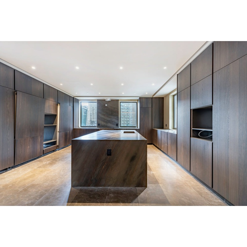 minotticucine Modern Classic Dark Brown Kitchen with Stone Countertops and Gaggenau Refrigerators