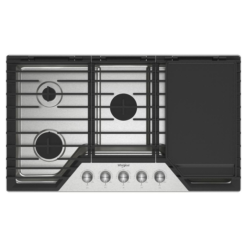 Whirlpool WCGK7536PS 36-inch Gas Cooktop with 2-in-1 Hinged Grate to Griddle