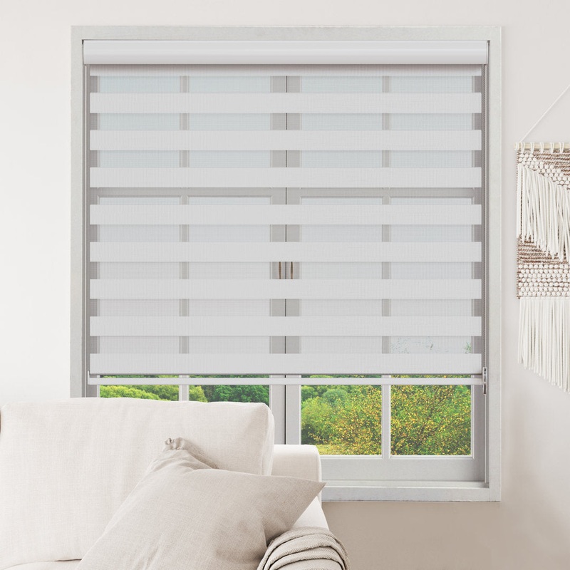 Zebra Blinds Window Dual Layer Roller Shades, Corded Horizontal Blind, Bedroom, Privacy, 72″ Length Symple Stuff Color: White Size: 33″W x 72″L