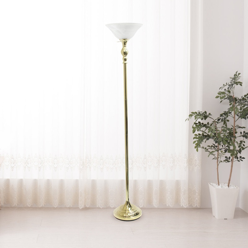 Rosner 71″ Torchiere Floor Lamp Fleur De Lis Living Shade Color: White Base Finish: Gold