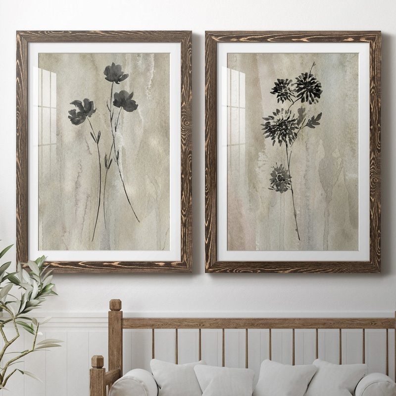 Sumi-E Silhouette III – 2 Piece Painting Print Set Three Posts Mat Color: White Size: 37.5″ H x 55″ W x 1.5″ D Format: Walnut Framed Paper