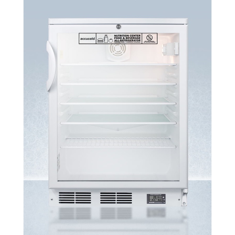 Summit SCR600GLNZ Commercially Approved Nutrition Center Series Glass Door All-Refrigerator For Freestanding Use, With Front Lock And Digital Temperature Display