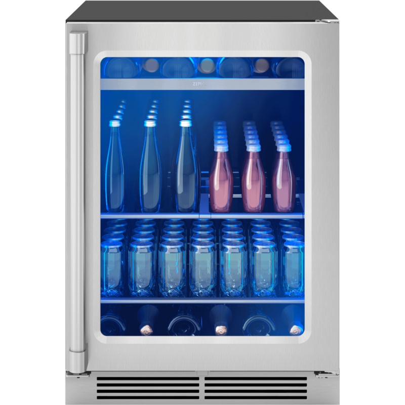 Zephyr PRPB24C01BG Presrv Pro Beverage Cooler, 24in Under Cabinet, SS+Glass, Reverse Door, 1 Zone