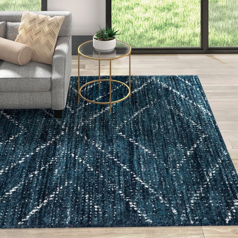 Beveridge Geometric Dark Blue Area Rug Mercury Row Rug Size: Rectangle 4’4″ x 6′